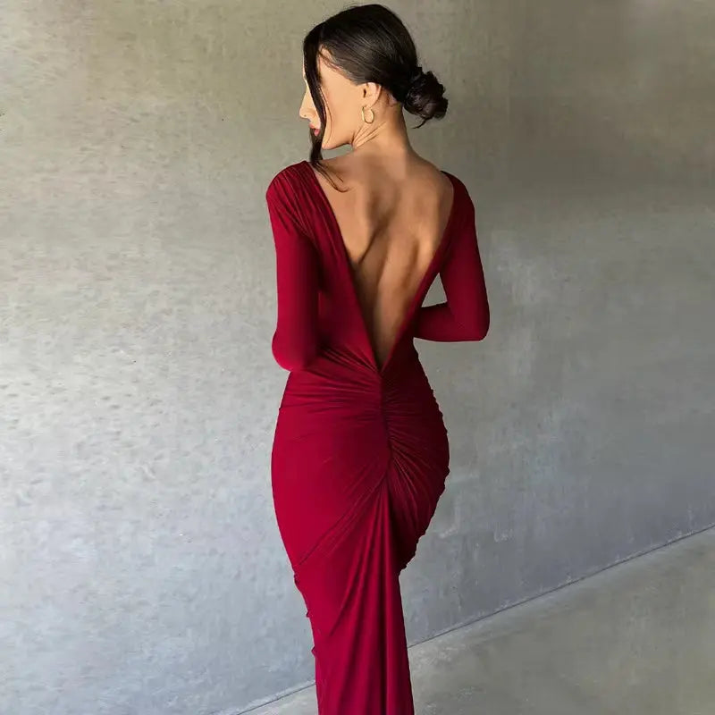 Sophisticated Open Back White Midi Dress with Long Sleeves - Perfect for Parties & Club Events, Dropshipping & Wholesale Available! product image