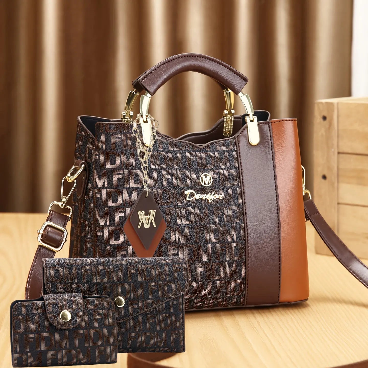 Three-Piece Set Women's Trendy Shoulder Bag, Vintage Print Crossbody Handbag NNOS