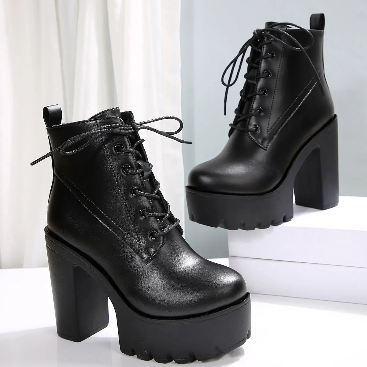 8 Sizes Available Women's High Heel Ankle Boots with Thick Sole and Back Zipper, Fashionable Outdoor Booties for Ladies NNOS