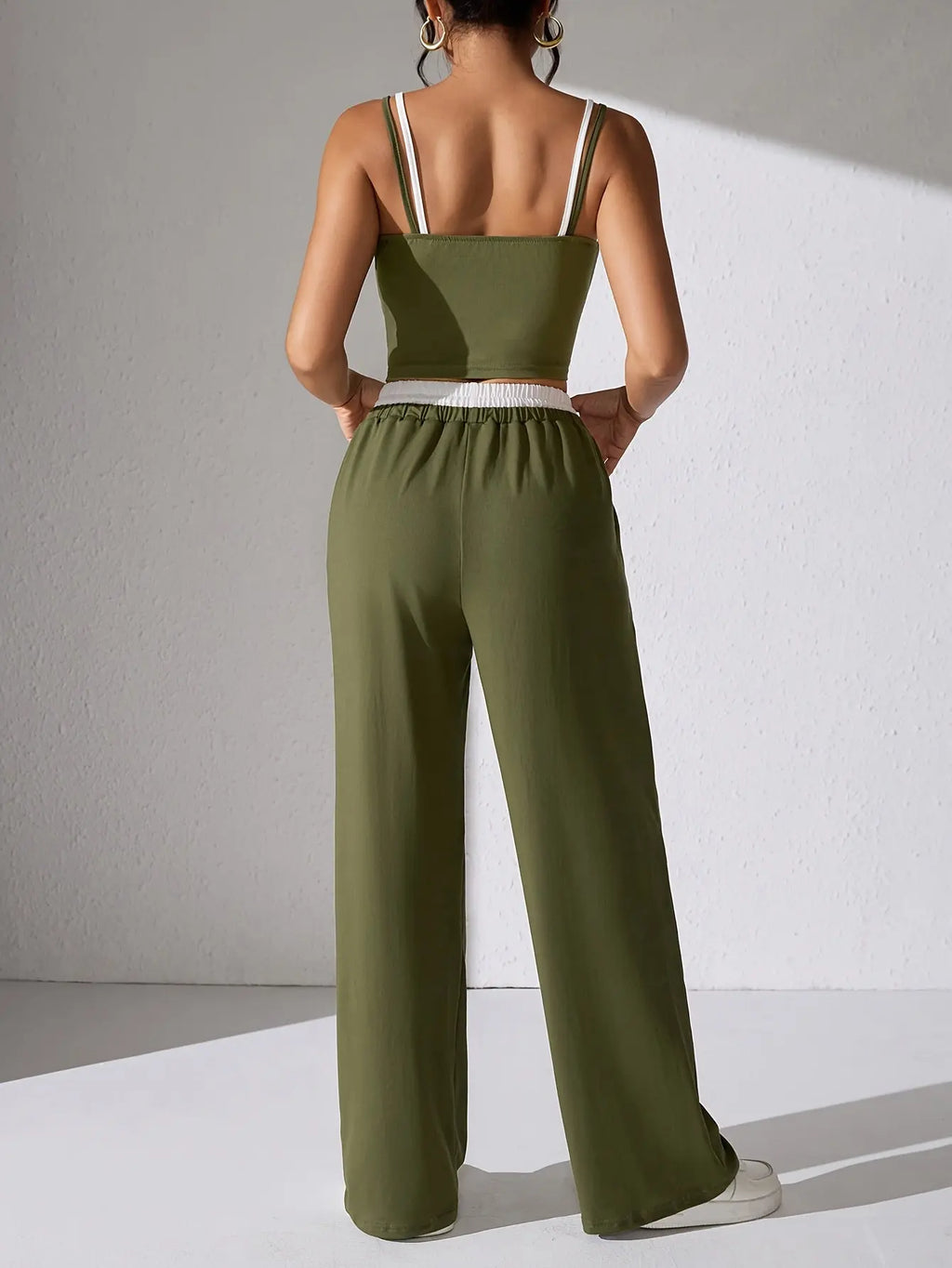 Women's Long Pants Suit Summer Sleeveless Crop Top and Trousers Casual Contrast Vest Set Elegant Two-Piece Outfit NNOS