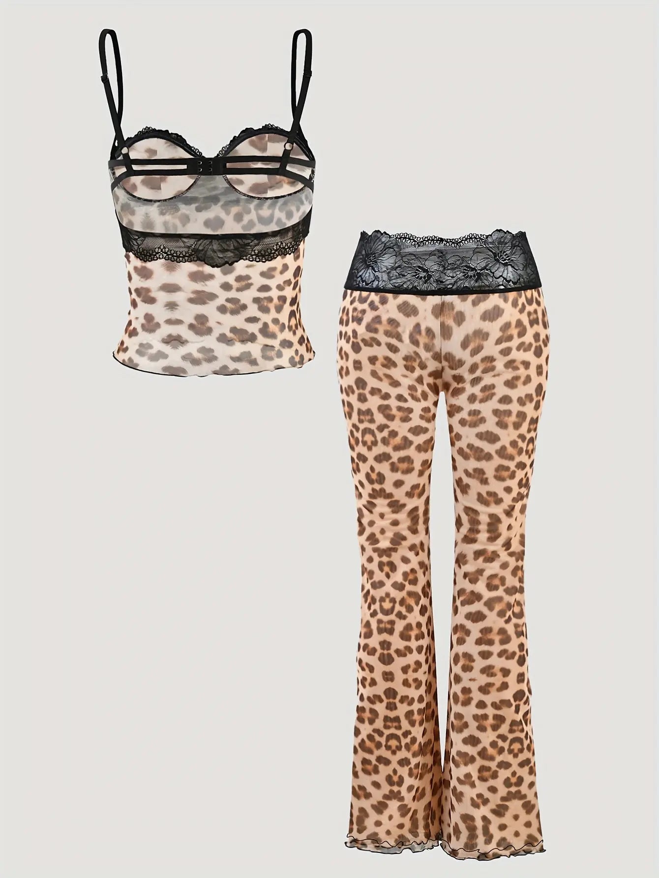 Women’s Sexy Leopard Print Leggings – High-Waist Stretch Pants with Lace Trim NNOS