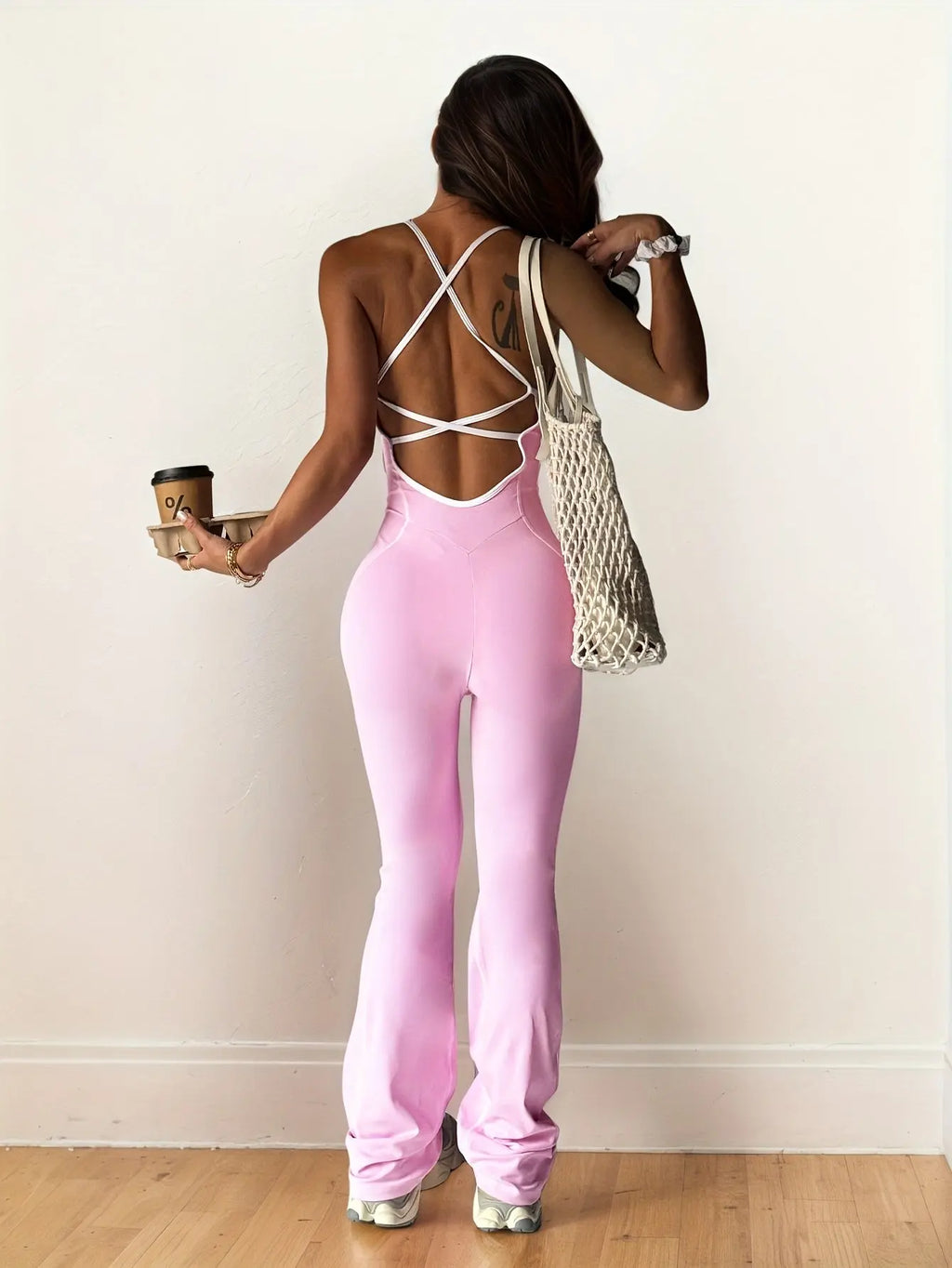 Women’s Sexy Sports Jumpsuit – Cross-Back Wide-Leg Fit for Yoga & Workouts NNOS