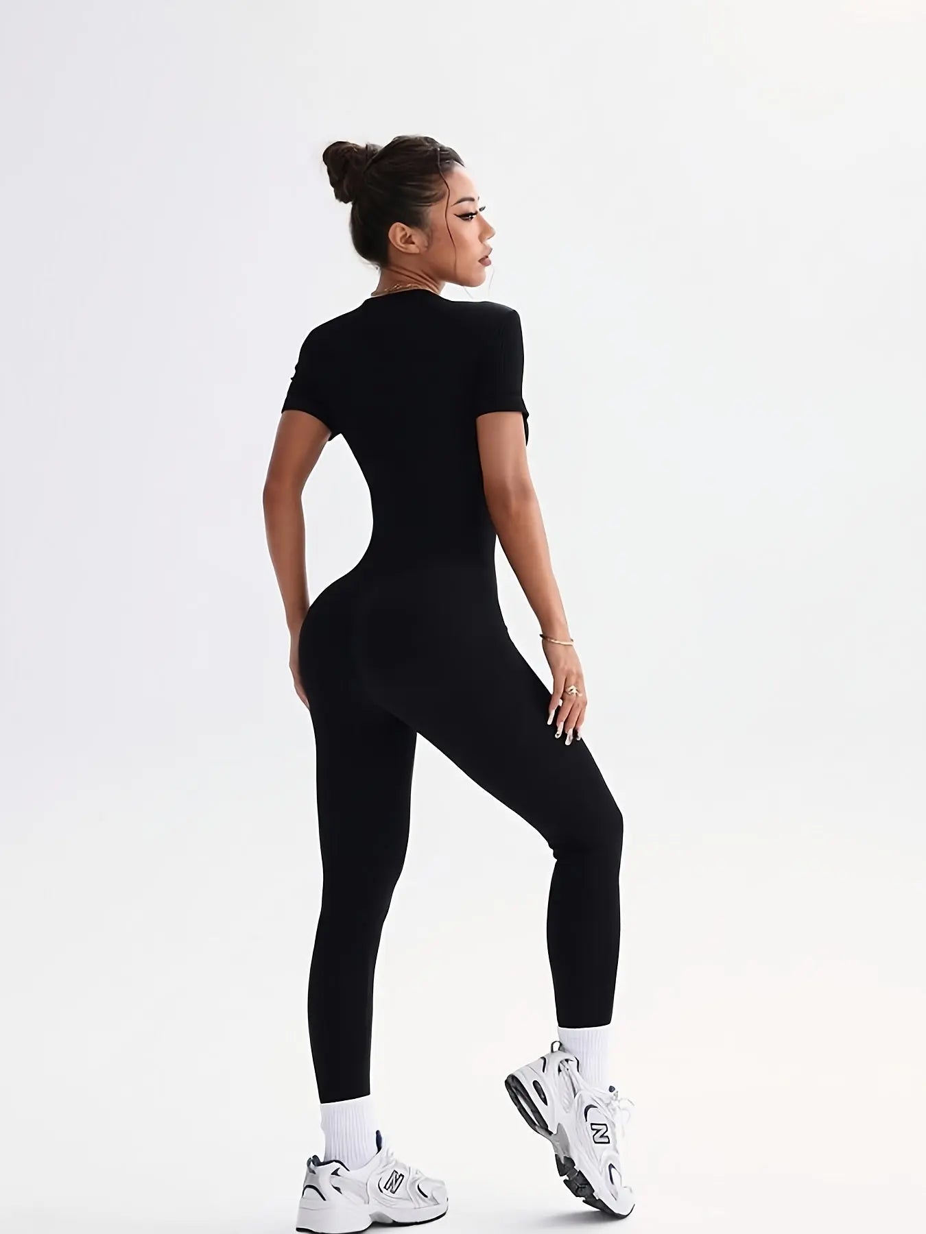 Women’s High-Waist Yoga Onesie – Stretchy Zipper Athletic Jumpsuit Activewear NNOS