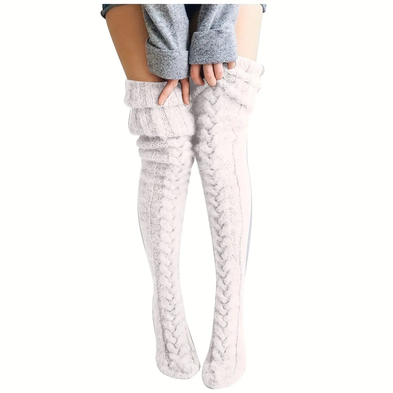 Cozy Knitted Thigh High Socks, Warm & Simple Over The Knee Socks, Women's Stockings & Hosiery NNOS