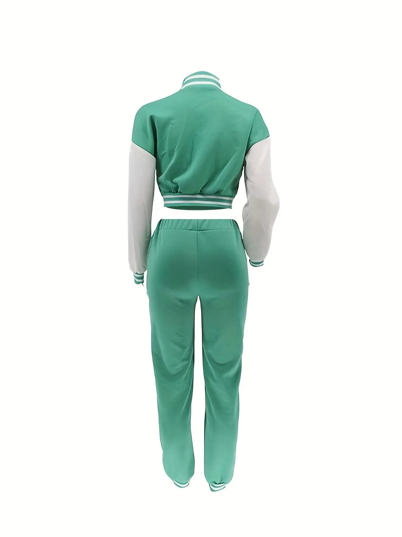 Chic, Women's Casual Letter Print Baseball Jacket and Pants Set - Red and White, Polyester Blend, Machine Washable, Fall/Winter Fashion Ensemble NNOS