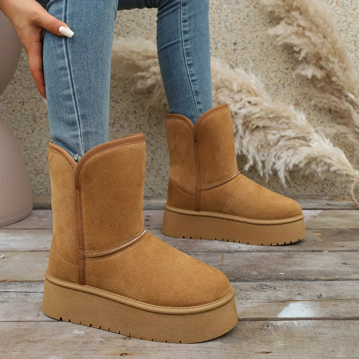 Women’s Winter Mid-Calf Boots – Warm Lined, Slip-Resistant Sole Snow Footwear NNOS