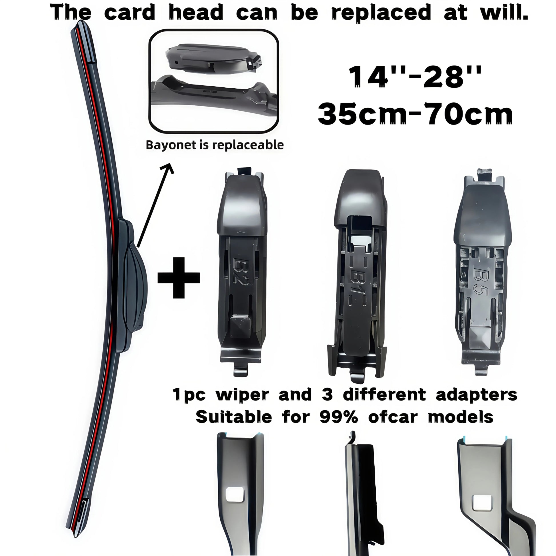 Brand New Upgraded All-Season Car Windshield Wipers with U/J Type Hook Blades + 3pcs Adapter Replacement Heads/6 Rubber Strips for Car Wipers, Featuring a High-Quality Rubber Stable Base Design for Quiet, Durable, And Clear A NNOS