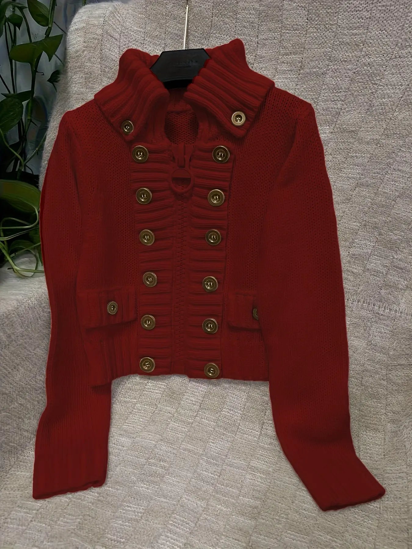 Multi-button decorated large zipper stand-up collar slim-fit cardigan NNOS