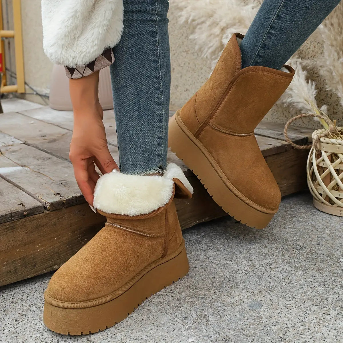 Women’s Winter Mid-Calf Boots – Warm Lined, Slip-Resistant Sole Snow Footwear NNOS