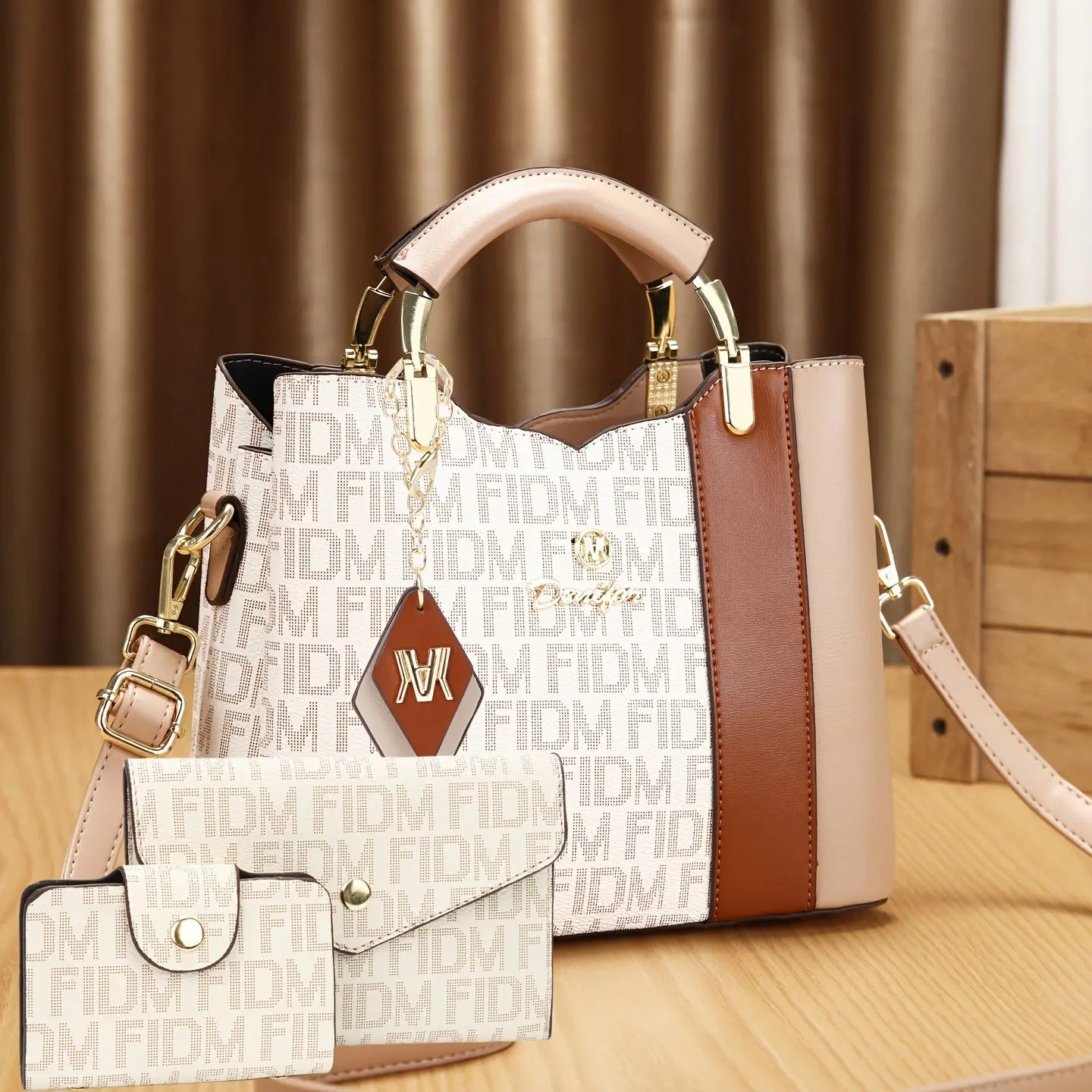 Three-Piece Set Women's Trendy Shoulder Bag, Vintage Print Crossbody Handbag NNOS