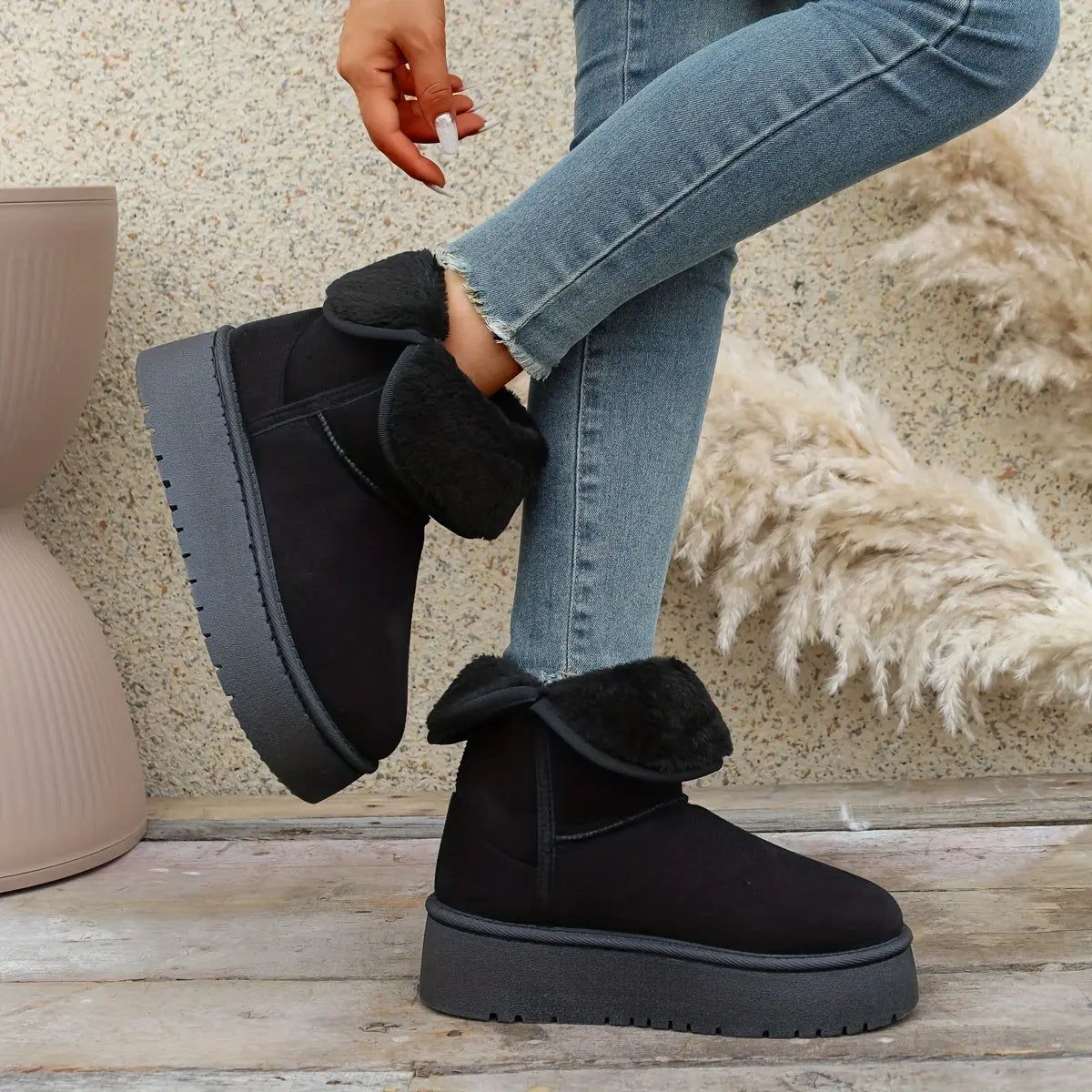 Women’s Winter Mid-Calf Boots – Warm Lined, Slip-Resistant Sole Snow Footwear NNOS