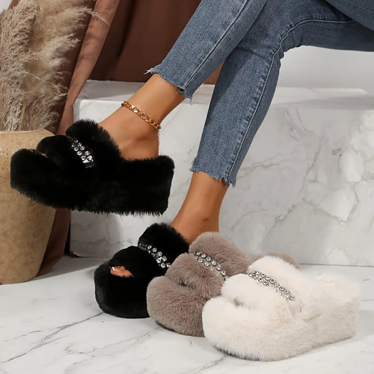 Women’s Winter Plush Slip-On Shoes – Cozy Open-Toe Indoor/Outdoor House Wear NNOS