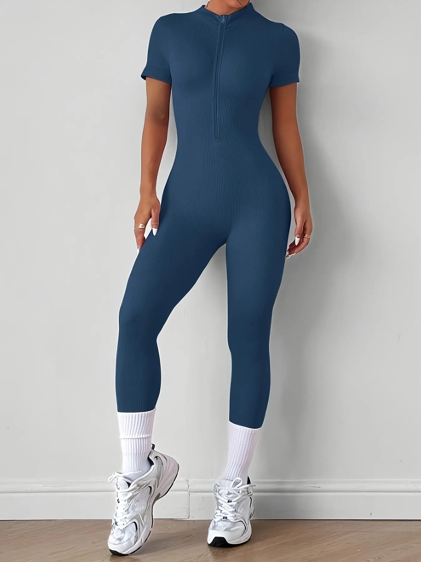 Women’s High-Waist Yoga Onesie – Stretchy Zipper Athletic Jumpsuit Activewear NNOS