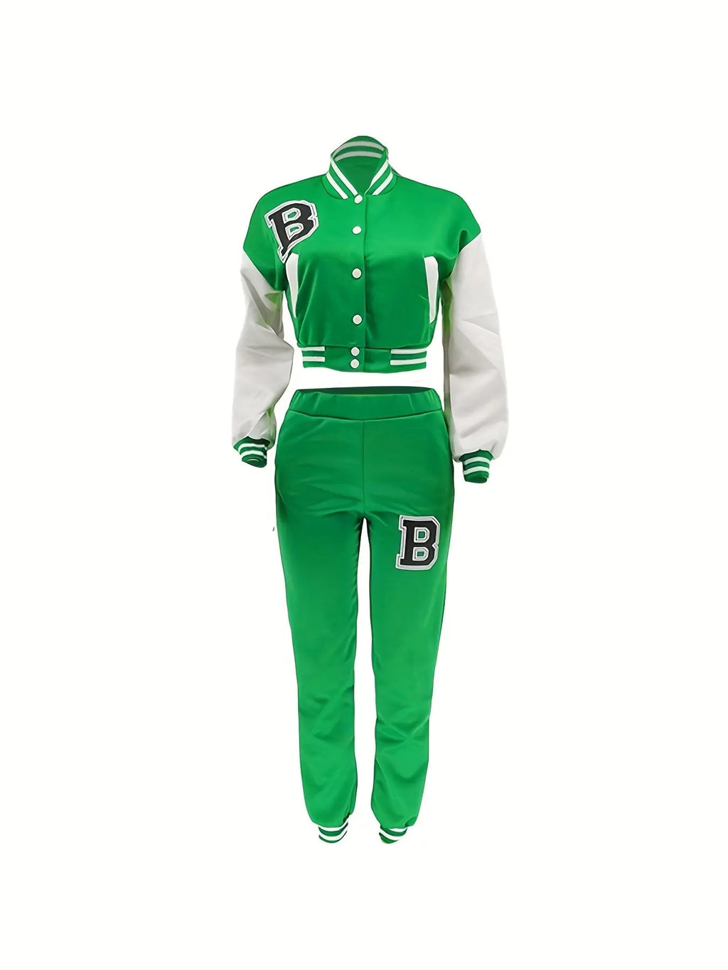 Chic, Women's Casual Letter Print Baseball Jacket and Pants Set - Red and White, Polyester Blend, Machine Washable, Fall/Winter Fashion Ensemble NNOS