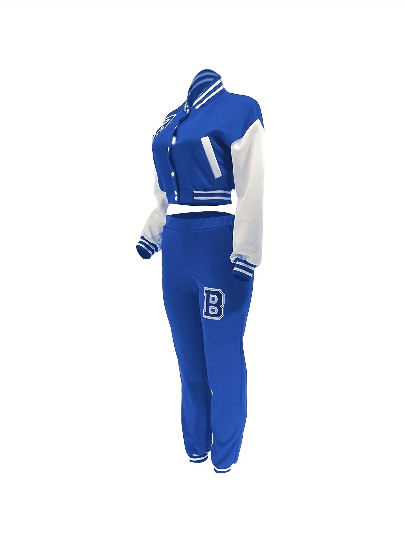 Chic, Women's Casual Letter Print Baseball Jacket and Pants Set - Red and White, Polyester Blend, Machine Washable, Fall/Winter Fashion Ensemble NNOS