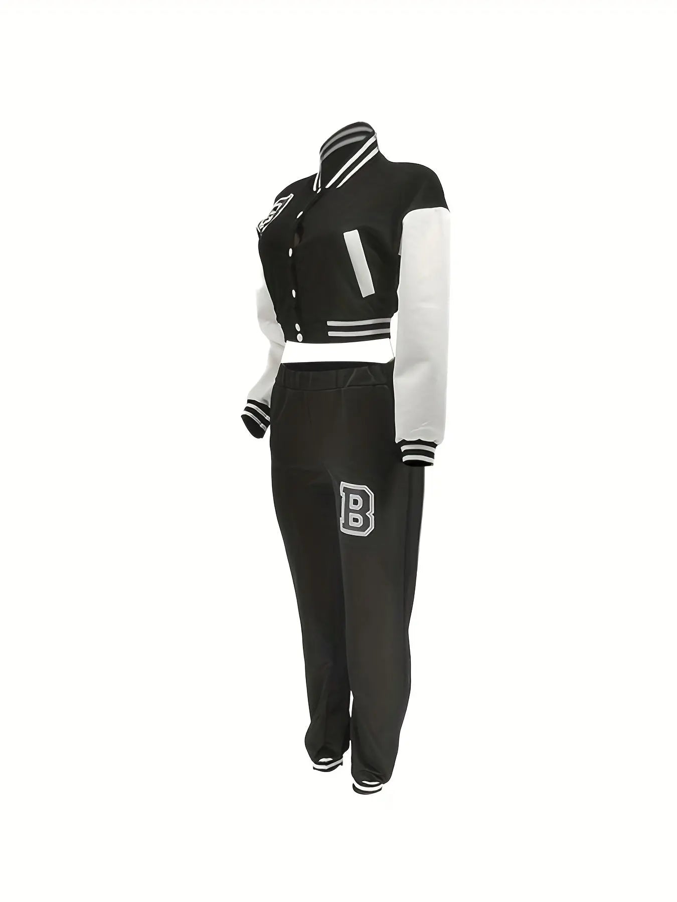 Chic, Women's Casual Letter Print Baseball Jacket and Pants Set - Red and White, Polyester Blend, Machine Washable, Fall/Winter Fashion Ensemble NNOS