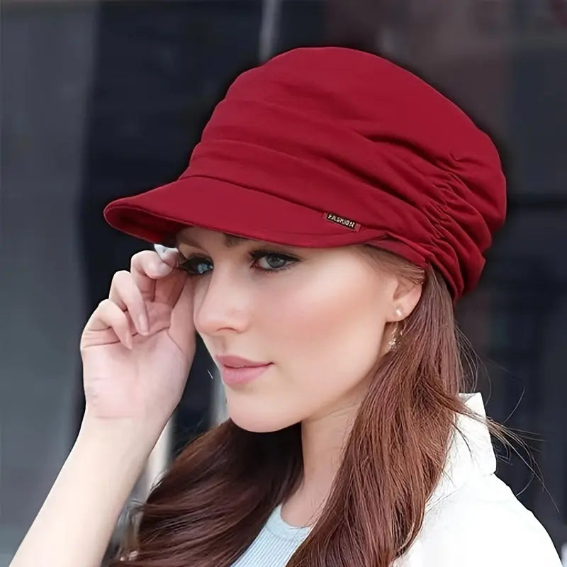 Women’s Retro Soft Brim Hat – Pleated Dome Cloth Cap for Spring, Autumn, Winter NNOS