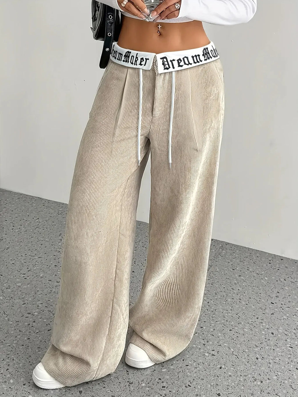Women’s Gray Wide-Leg Sweatpants – Vintage Y2K Streetwear with Embroidery NNOS