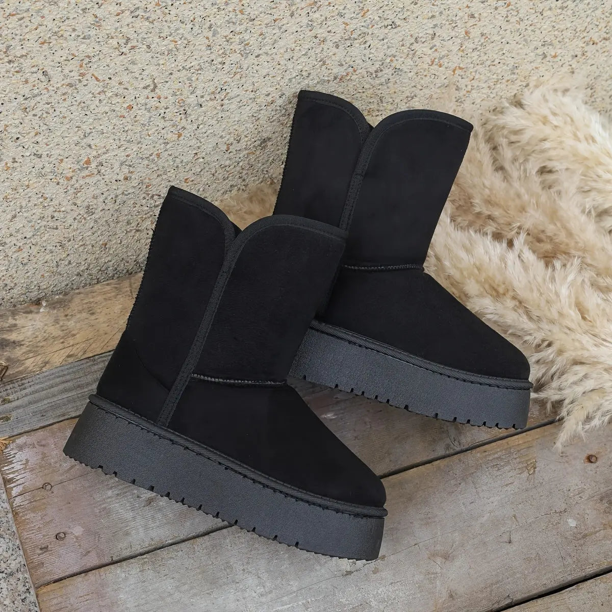 Women’s Winter Mid-Calf Boots – Warm Lined, Slip-Resistant Sole Snow Footwear NNOS