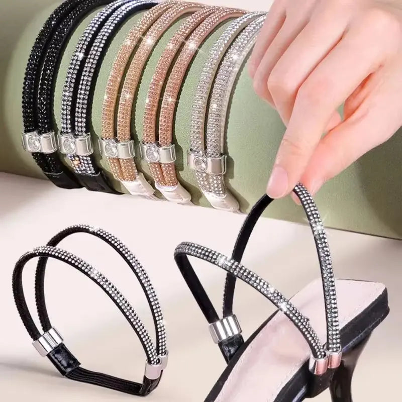 Step up your style game with our 2-Pack Anti-Skid High Heel Shoe Bands! ✨ Featuring blingy rhinestone shoelaces and secure anti-drop straps, your heels will stay in place while you strut your stuff! 💃👠 #FashionEssentials #HighHeelHacks