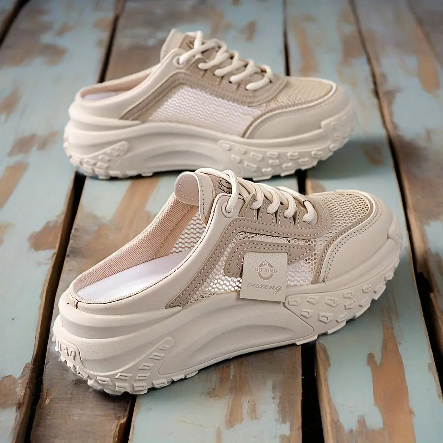 Women’s Summer Casual Sneakers – Breathable Mesh Lace-Up with Cushioned Sole NNOS