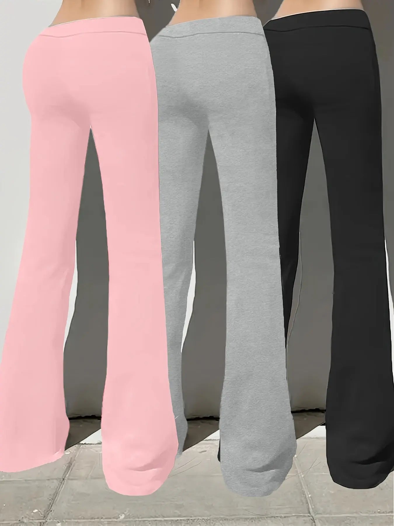 European and American Women's Straight-Leg Flare Pants Classic Personality English Text Print Long Pants 3pcs Set NNOS