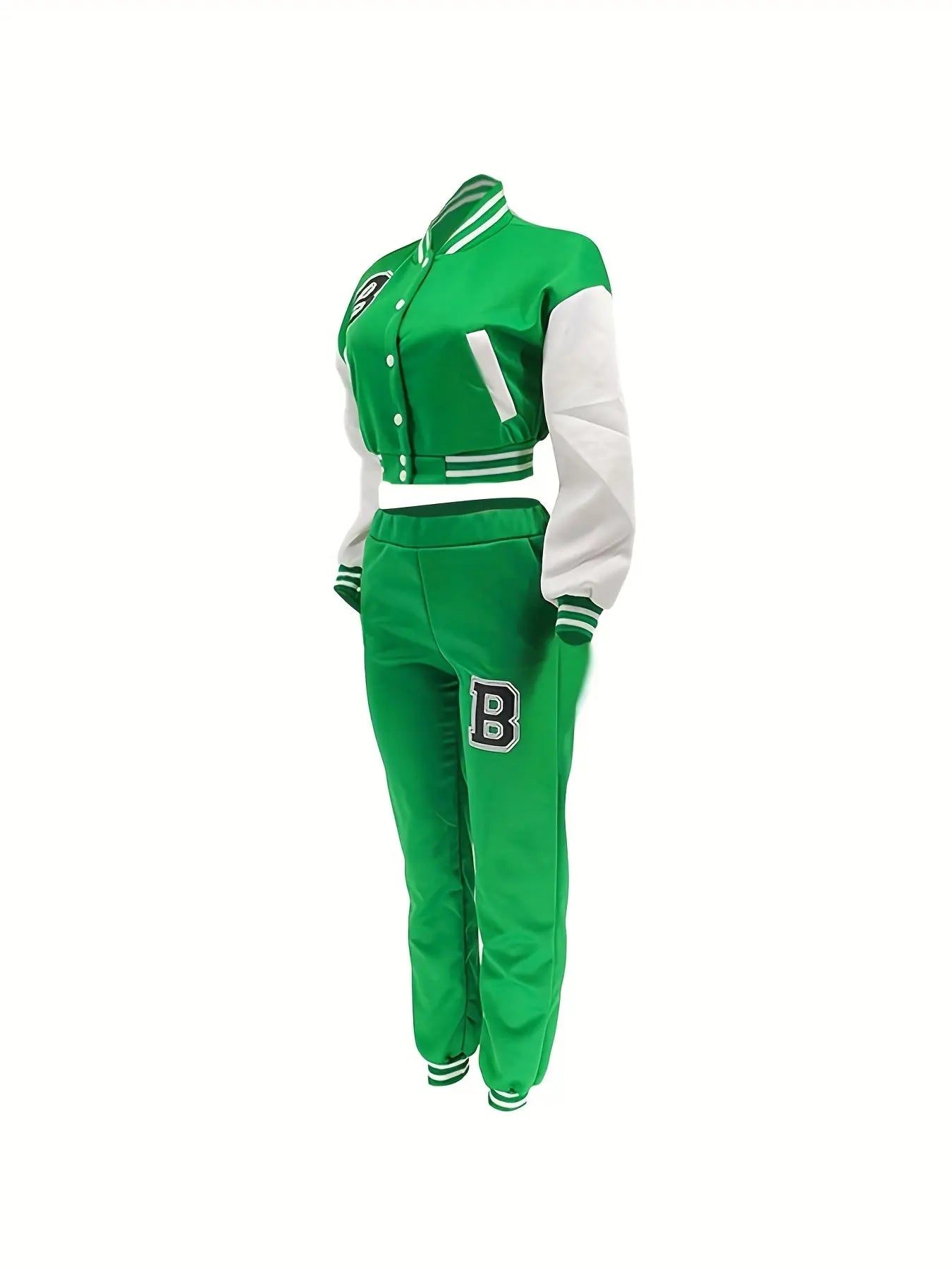 Chic, Women's Casual Letter Print Baseball Jacket and Pants Set - Red and White, Polyester Blend, Machine Washable, Fall/Winter Fashion Ensemble NNOS