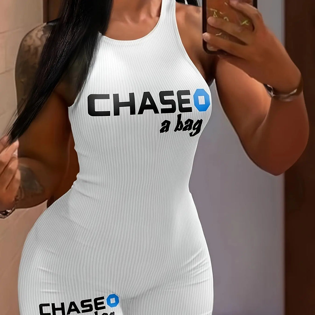 Women’s Sexy Bodycon Jumpsuit – Sleeveless Crop Top Style with Print NNOS