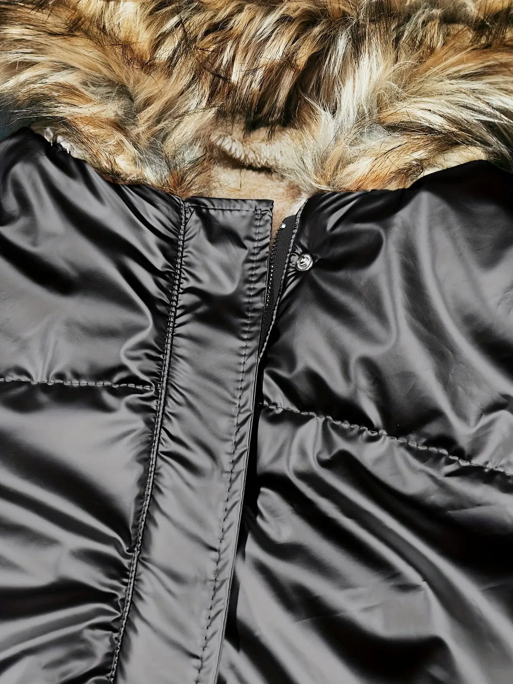 Women’s Cozy Faux Fur Hooded Jacket – Thick Zip-Up Winter Coat with Pockets NNOS