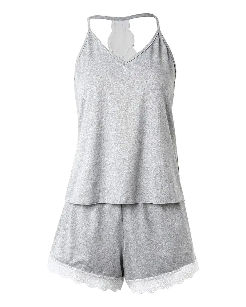 Women's Crochet Lace Sleeveless V-Neck Pajama Set - Elegant 2-Piece Summer Sleepwear