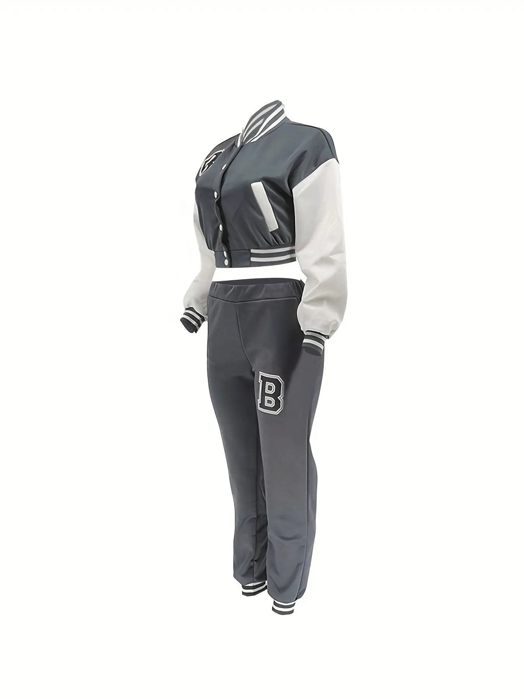 Chic, Women's Casual Letter Print Baseball Jacket and Pants Set - Red and White, Polyester Blend, Machine Washable, Fall/Winter Fashion Ensemble NNOS